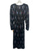 XiRENA Size M Black, Pink, Blue Silk Long Sleeve Ikat V Neck Ruched Front Dress Black, Pink, Blue / M