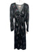 XiRENA Size M Black, Pink, Blue Silk Long Sleeve Ikat V Neck Ruched Front Dress Black, Pink, Blue / M