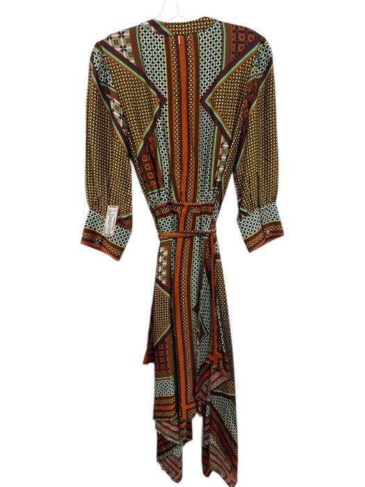 Misa Size S Orange, Brown, Multi Viscose Puff 3/4 Sleeve Buttons Dress Orange, Brown, Multi / S