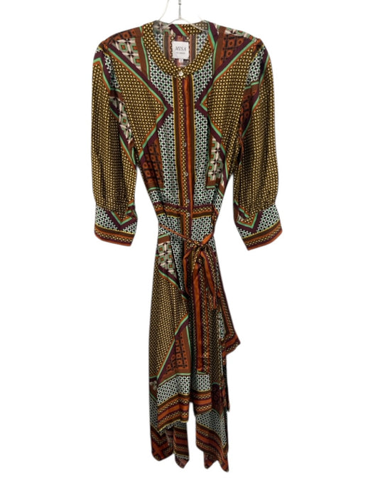 Misa Size S Orange, Brown, Multi Viscose Puff 3/4 Sleeve Buttons Dress Orange, Brown, Multi / S