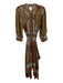 Misa Size S Orange, Brown, Multi Viscose Puff 3/4 Sleeve Buttons Dress Orange, Brown, Multi / S