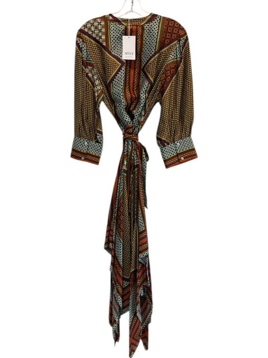Misa Size L Orange, Brown, Multi Viscose Puff 3/4 Sleeve Buttons Dress Orange, Brown, Multi / L