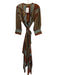 Misa Size L Orange, Brown, Multi Viscose Puff 3/4 Sleeve Buttons Dress Orange, Brown, Multi / L