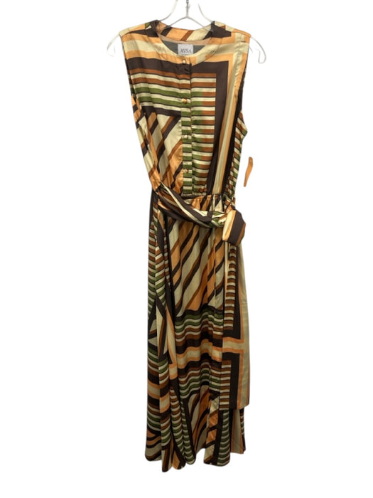 Misa Size S yellow, green, brown Polyester & Spandex Sleeveless Stripe Dress yellow, green, brown / S