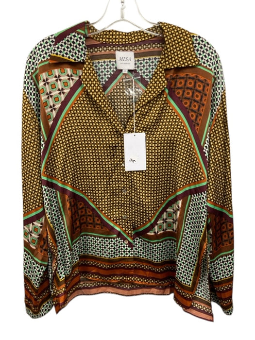 Misa Size S Orange, Brown, Multi Viscose Long Sleeve Abstract Geometric Top Orange, Brown, Multi / S
