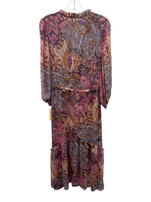 Misa Size M Purple, Pink, Orange Polyester 3/4 Puff Sleeve Abstract Print Dress Purple, Pink, Orange / M