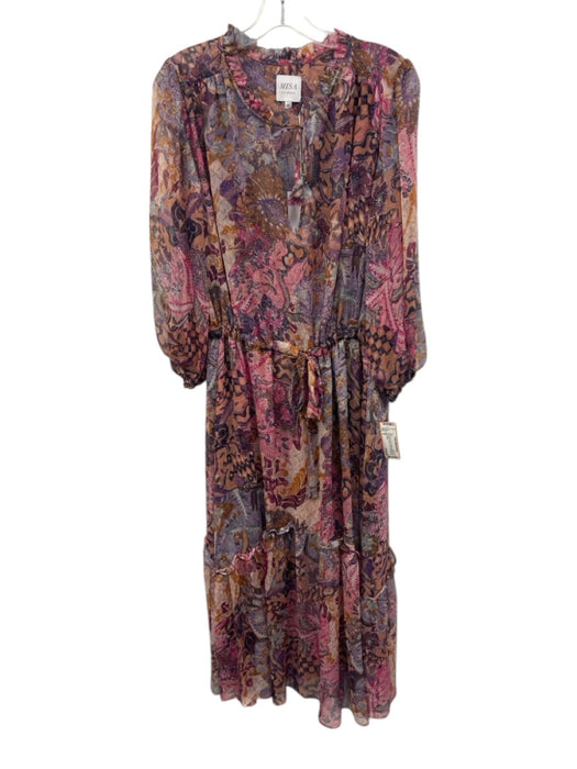 Misa Size M Purple, Pink, Orange Polyester 3/4 Puff Sleeve Abstract Print Dress Purple, Pink, Orange / M