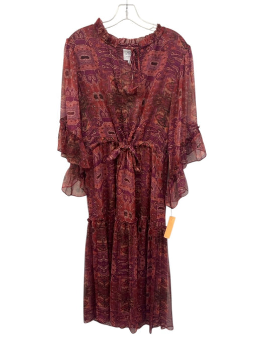 Misa Size M Red, Purple, Pink Polyester 3/4 Sleeve Abstract Geometric Midi Dress Red, Purple, Pink / M
