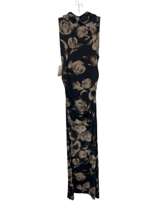 Misa Size L Black, Green, Beige Polyester & Spandex Mesh Ruched Side Maxi Dress Black, Green, Beige / L