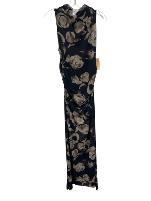 Misa Size L Black, Green, Beige Polyester & Spandex Mesh Ruched Side Maxi Dress Black, Green, Beige / L