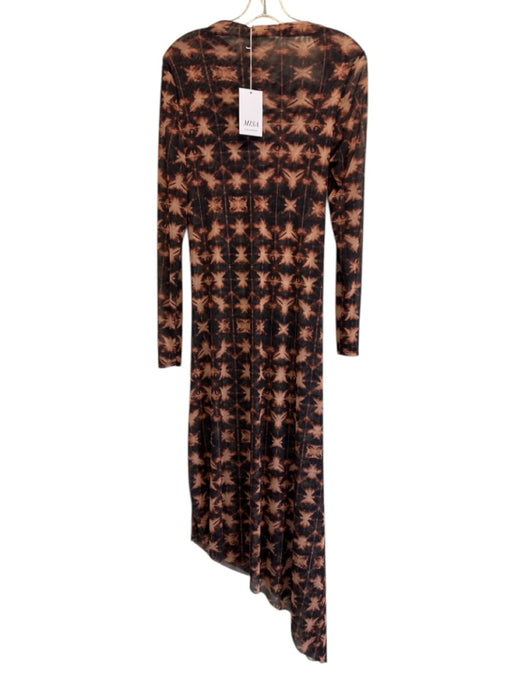 Misa Size L Brown & Black Polyester & Spandex Mesh Bleach Wash Long Sleeve Dress Brown & Black / L