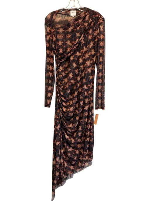 Misa Size L Brown & Black Polyester & Spandex Mesh Bleach Wash Long Sleeve Dress Brown & Black / L