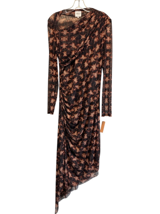 Misa Size L Brown & Black Polyester & Spandex Mesh Bleach Wash Long Sleeve Dress Brown & Black / L
