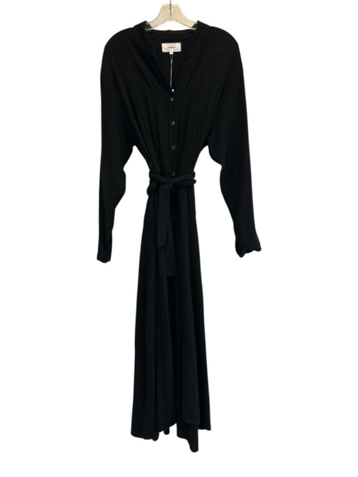 XiRENA Size M Black Cotton & Rayon Long Sleeve Buttons Midi Dress Black / M