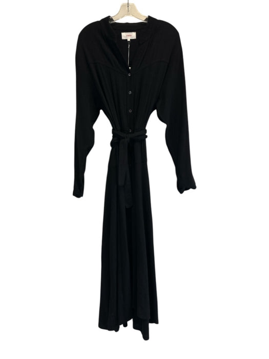 XiRENA Size M Black Cotton & Rayon Long Sleeve Buttons Midi Dress Black / M