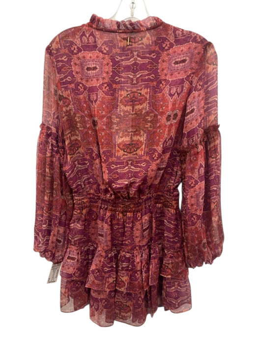Misa Size S Red, Purple, Pink Polyester 3/4 Sleeve Abstract Geometric Mini Dress Red, Purple, Pink / S