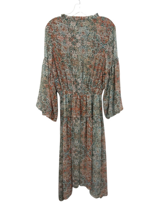 Misa Size M Orange, Green, White Polyester Puff 3/4 Sleeve Abstract Print Dress Orange, Green, White / M