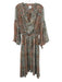 Misa Size M Orange, Green, White Polyester Puff 3/4 Sleeve Abstract Print Dress Orange, Green, White / M