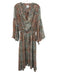 Misa Size S Orange, Green, White Polyester Puff 3/4 Sleeve Abstract Print Dress Orange, Green, White / S