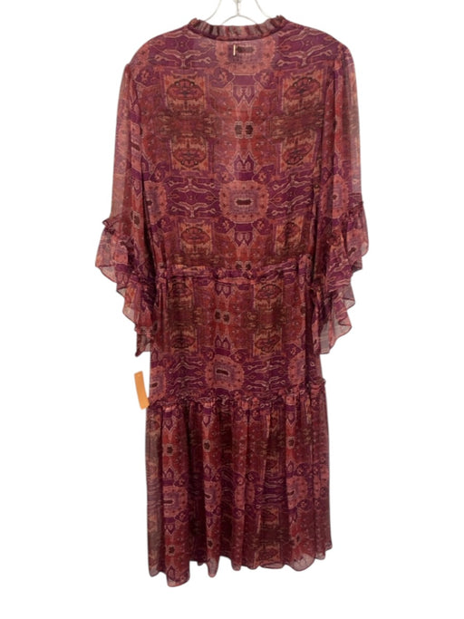 Misa Size S Red, Purple, Pink Polyester 3/4 Sleeve Abstract Geometric Midi Dress Red, Purple, Pink / S