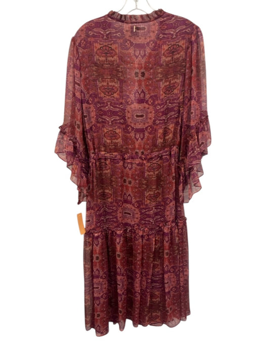 Misa Size S Red, Purple, Pink Polyester 3/4 Sleeve Abstract Geometric Midi Dress Red, Purple, Pink / S