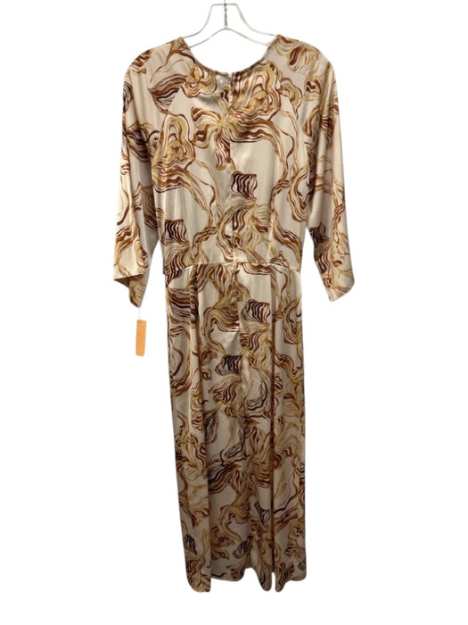 Misa Size S Cream, Yellow, Brown Polyester 3/4 Sleeve Swirl pattern Midi Dress Cream, Yellow, Brown / S