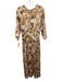 Misa Size S Cream, Yellow, Brown Polyester 3/4 Sleeve Swirl pattern Midi Dress Cream, Yellow, Brown / S