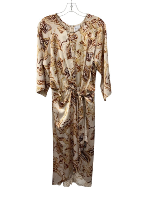 Misa Size S Cream, Yellow, Brown Polyester 3/4 Sleeve Swirl pattern Midi Dress Cream, Yellow, Brown / S