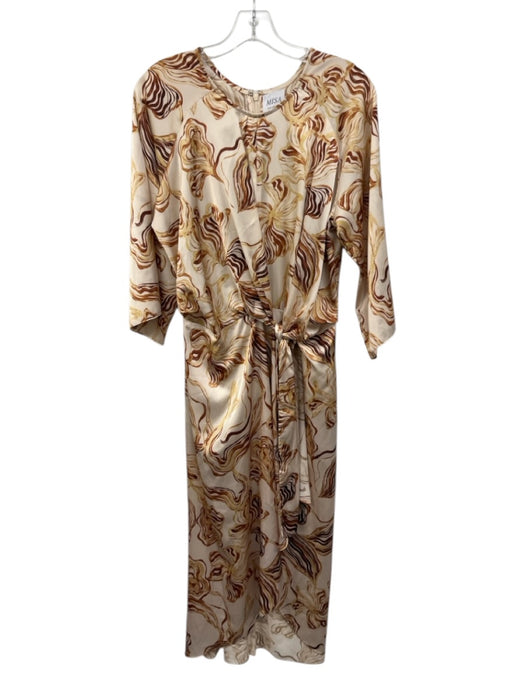 Misa Size S Cream, Yellow, Brown Polyester 3/4 Sleeve Swirl pattern Midi Dress Cream, Yellow, Brown / S