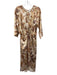 Misa Size S Cream, Yellow, Brown Polyester 3/4 Sleeve Swirl pattern Midi Dress Cream, Yellow, Brown / S