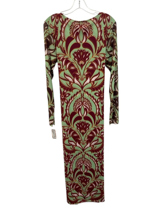 Misa Size M Green, Red, Brown Polyester Mesh Long Sleeve Abstract Print Dress Green, Red, Brown / M