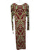 Misa Size M Green, Red, Brown Polyester Mesh Long Sleeve Abstract Print Dress Green, Red, Brown / M