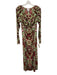 Misa Size M Green, Red, Brown Polyester Mesh Long Sleeve Abstract Print Dress Green, Red, Brown / M