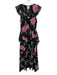 Misa Size L Black, Pink, Green Polyester Ruffle Cap Sleeve Floral Print Dress Black, Pink, Green / L