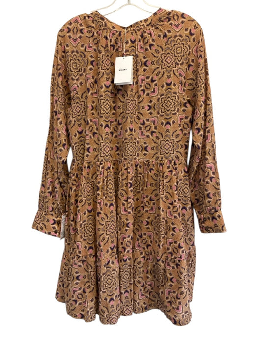 XiRENA Size M Brown, Pink, Purple Cotton Long Sleeve Geometric Print Mini Dress Brown, Pink, Purple / M