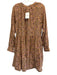 XiRENA Size M Brown, Pink, Purple Cotton Long Sleeve Geometric Print Mini Dress Brown, Pink, Purple / M