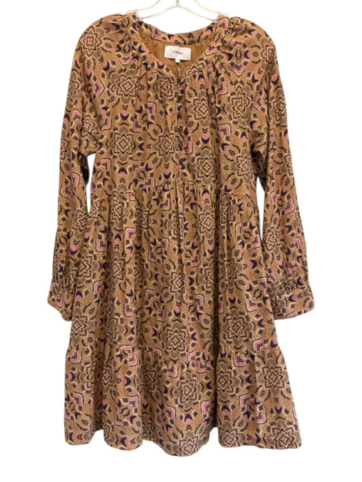 XiRENA Size M Brown, Pink, Purple Cotton Long Sleeve Geometric Print Mini Dress Brown, Pink, Purple / M