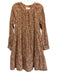 XiRENA Size M Brown, Pink, Purple Cotton Long Sleeve Geometric Print Mini Dress Brown, Pink, Purple / M