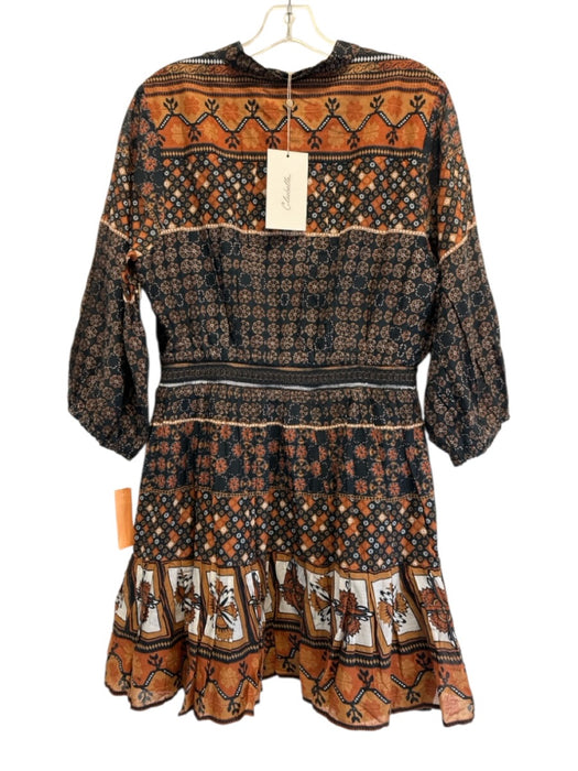 Cleobella Size L Navy Blue & Brown Organic Cotton Puff 3/4 Sleeve Mini Dress Navy Blue & Brown / L