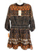 Cleobella Size L Navy Blue & Brown Organic Cotton Puff 3/4 Sleeve Mini Dress Navy Blue & Brown / L