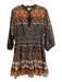 Cleobella Size L Navy Blue & Brown Organic Cotton Puff 3/4 Sleeve Mini Dress Navy Blue & Brown / L