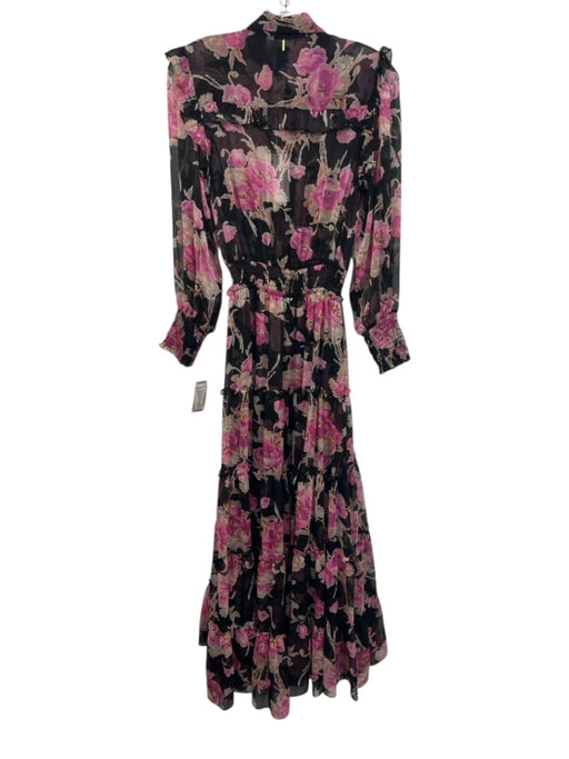 Misa Size S Black, Pink, White Polyester Long Sleeve Floral Print Maxi Dress Black, Pink, White / S