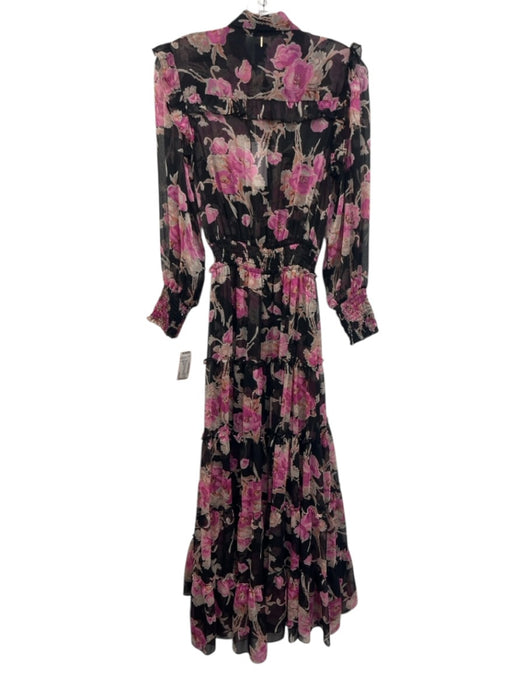 Misa Size S Black, Pink, White Polyester Long Sleeve Floral Print Maxi Dress Black, Pink, White / S