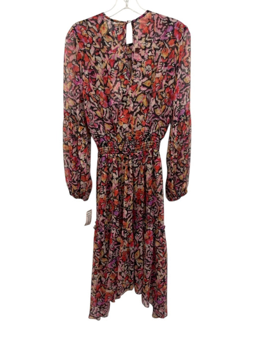 Misa Size S Red, Pink, Black Polyester Long Sleeve Floral Print Midi Dress Red, Pink, Black / S