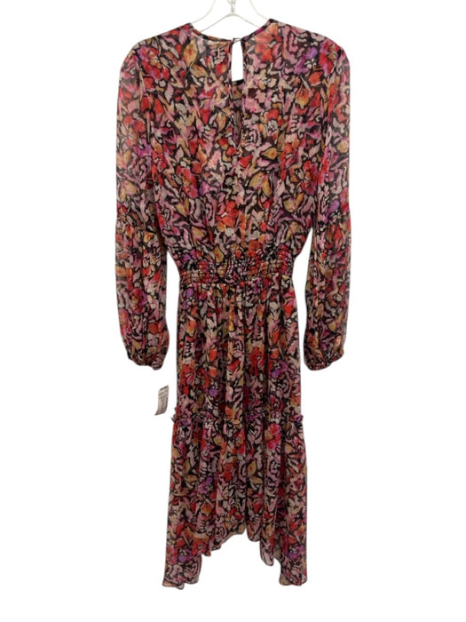 Misa Size S Red, Pink, Black Polyester Long Sleeve Floral Print Midi Dress Red, Pink, Black / S