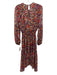 Misa Size S Red, Pink, Black Polyester Long Sleeve Floral Print Midi Dress Red, Pink, Black / S