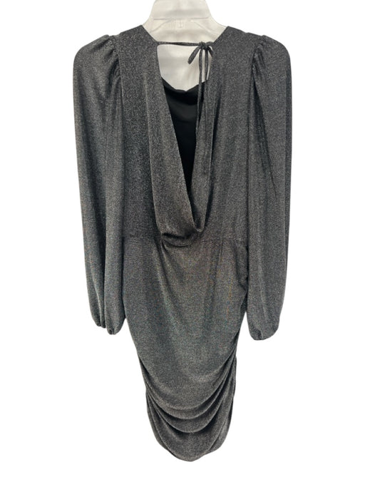 Greylin Size L Silver Nylon & Lurex Metallic Long Puff Sleeve Tie Back Dress Silver / L