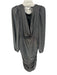 Greylin Size L Silver Nylon & Lurex Metallic Long Puff Sleeve Tie Back Dress Silver / L