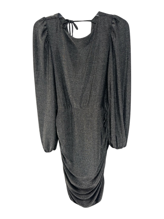 Greylin Size L Silver Nylon & Lurex Metallic Long Puff Sleeve Tie Back Dress Silver / L
