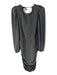 Greylin Size L Silver Nylon & Lurex Metallic Long Puff Sleeve Tie Back Dress Silver / L